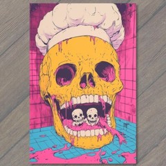 Art Print Skull Chef Alien Creatures Colorful Cartoonish Illustration Pop Art