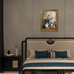 Gold Framed Flower Canvas Wall Art Vintage Chinoiserie Blue and White Floral …