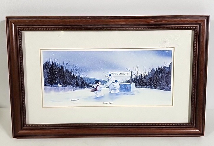 Dan Larsen Snow People Framed Picture Wall Art Frosty Care 15″ X 10″ Home Decor