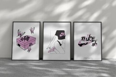 Set of 3 Pink and white Nike SB Art pieces canvas wall art home decor