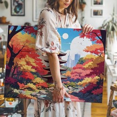 Autumn Pagoda Reflection Canvas Colorful Japanese Fall Landscape Art Wall Art