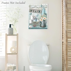 Farmhouse Bathroom Decor Wall Art Rustic Teal Flower and Butterfly Pictures W…