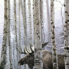 36W»x24H» A WALK IN THE WOODS by STEPHEN LYMAN – DEER MOOSE CHOICES of CANVAS