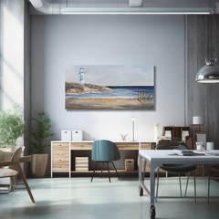 Yuaxker Ocean Wall Art Blue and Gold Modern Wall Decor Ocean Beach and Beacon…