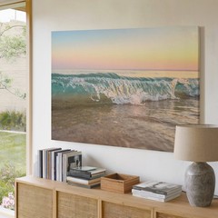 Sunrise Ocean Wave Crashing on Sandy Beach Canvas Wall Art Print Decor