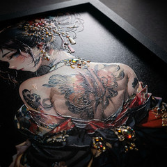 Japanese Tattoo Woman Textured UV Art Print on Mylar Canvas Mounted to PLA