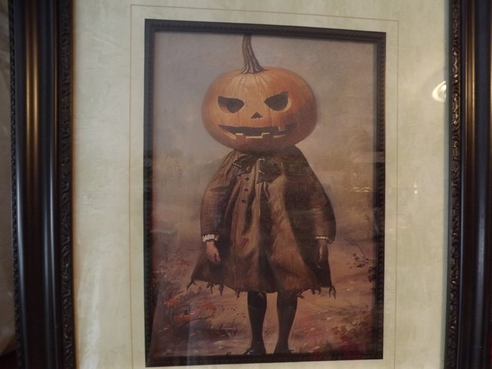SPOOKY PUMPKIN HEAD GIRL framed wall art HaLLoWeeN 20.25″Wx24.5″ matted /framed