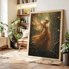 Framed Fantasy Fairy Print, Multicolor Vertical Wall Art for Adults