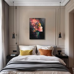 Framed Canvas Wall Art Beautiful Woman With Colorful Flowers, White Flowers H…