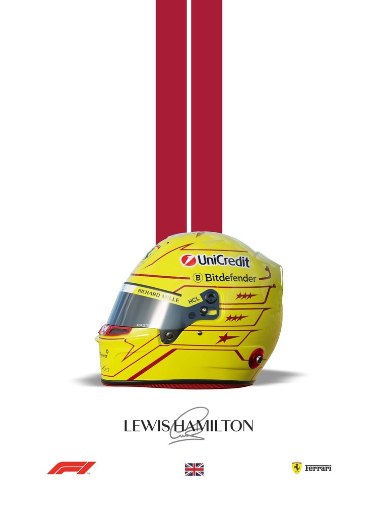 Lewis Hamilton F1 Poster | 2025 Racing Car & Helmet Formula 1 Wall Art