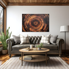 Tree Rings Brown Wood Framed Canvas Wall Art Decor, Nature, Natural Rustic Cabin