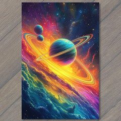 Art Print Vibrant Ringed Planet Cosmic Clouds Galaxy Stars Fantasy Space