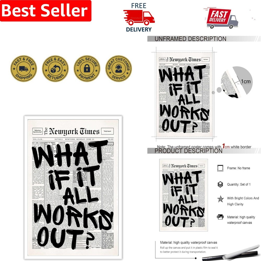 Inspirational Retro Newspaper Canvas 8x12in – What If It All Works Out