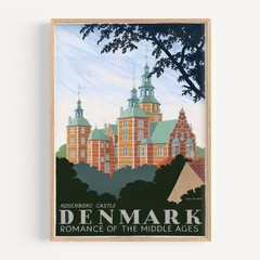 Denmark Rosenborg Castle Romance of the Middle Ages 1946 Retro Travel Poster