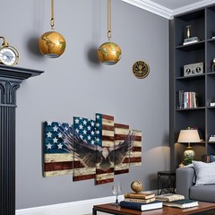 5-Panel Framed American Flag Canvas Wall Art with Bald Eagle & Wooden Frame -…