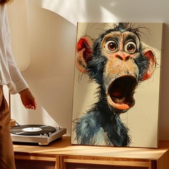 Canvas Funny Surprised Monkey Portrait Cartoon Animal Home Room Elegant Print