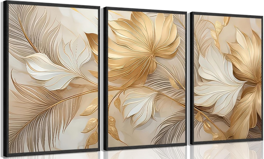 Modern Abstract Gold Botanical Canvas Wall Art Fashion 16″L x 12″W, Poster