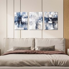 White and Blue Abstract Canvas Wall Art for Bathroom Living Room Bedroom Home…