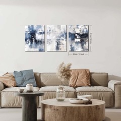White and Blue Abstract Canvas Wall Art for Bathroom Living Room Bedroom Home…