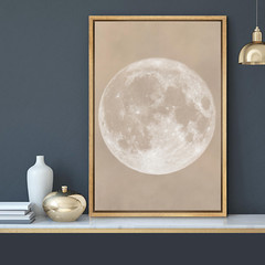 Wall26 Beige Toned Lunar Canvas Print Full Moon Realism Framed Wall Art