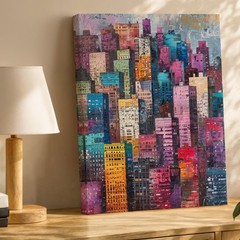 Colorful Modern Cityscape Canvas Wall Art Urban Skyline Abstract Building Print