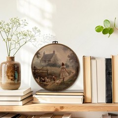 Elegant 10×10 Round Framed Wall Art – Cottagecore Chicken for Home & Gift