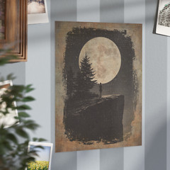 STARGAZER MOON GIRL Wall Art Print, Retro Celestial Full Moon Astronomy Poster