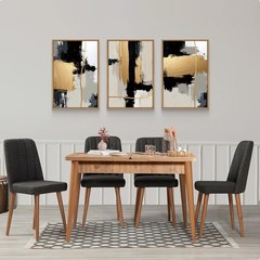 Abstract Black Gold Framed Canvas Wall Art Set,Modern Minimalist Black White …