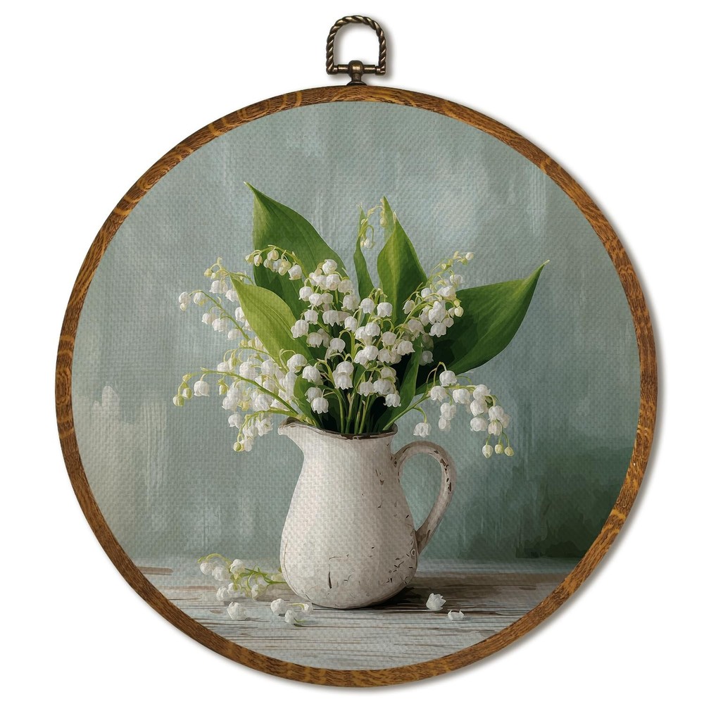 Vintage Floral Round Wall Art Decor 10×10 Inch, Lily of the Valley Oval Frame…