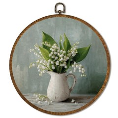 Vintage Floral Round Wall Art Decor 10×10 Inch, Lily of the Valley Oval Frame…