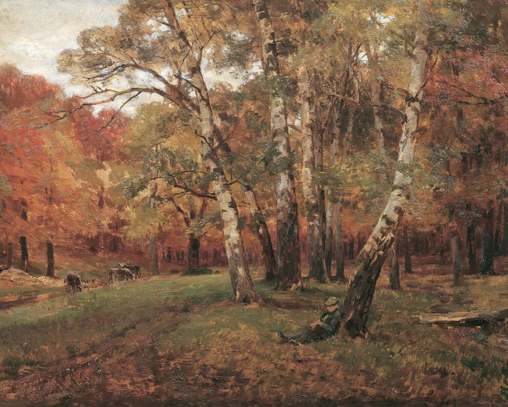 Vintage Fall Landscape Birch Trees Canvas Painting Rustic Artwork