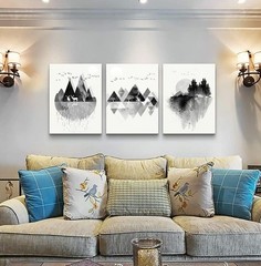 3 Piece Black and White Geometric Wall Art for Living Room Decoration