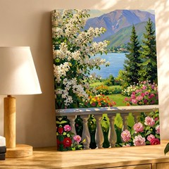 Wall Art Landscape Oil Painting Lake Mountain Floral Garden Balcony Canvas Print