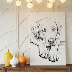 Black And White Sketch Of A Labrador Dog Canvas Wall Art Modern Animal Home