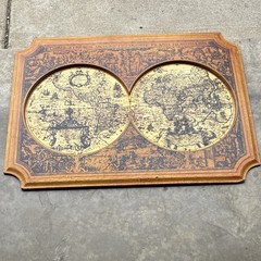 Vintage Style Double Hemisphere World Map Horizontal Print Brown Beige Black