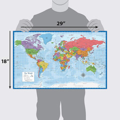 Laminated World Map Poster – Wall Chart Map of Earth – 18″ x 29″ (Blue)
