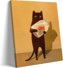 Funny Black Cat Wall Art Canvas Print Cute Cat Poster for Bedroom Decor