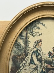2 vintage Framed Victorian French Fashion Prints La Mode Illustree oval set