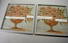 2 Piece Creative Co-Op 20″ Square Wood Framed Wall Decor Photo Flower in Pot