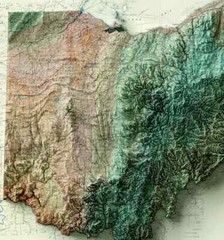 Ohio Map, Ohio 2D Relief Map, Ohio Vintage Map – 2D Flat Print