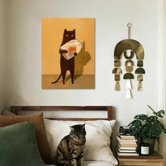 Funny Black Cat Wall Art Canvas Print Cute Cat Poster for Bedroom Decor