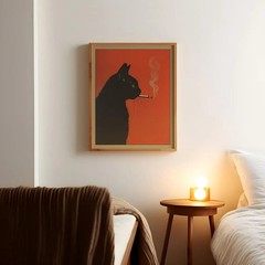 Black Cat Smoking a Cigarette Vintage Poster Art Retro Whimsical Print Funny