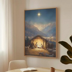Holy Family Nativity Scene Canvas Art, Star of Bethlehem Christmas Print