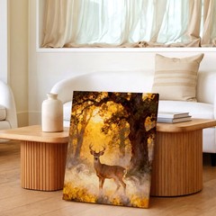 Wall Art Deer in Forest Golden Light Rustic Wildlife Landscape Painting Decor