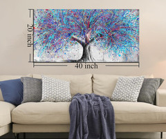 Tree Wall Art for Living Room, Blue Watercolor Canvas Wall Decor for Bedroom, Ba