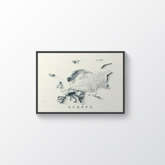 Europe Map, Europe 2D Relief Map, Europe Vintage Map – 2D Flat Print