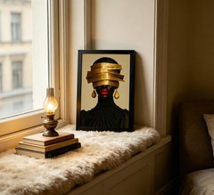 Framed African American Women Canvas Wall Art, Luxury Black Female Figure wit…