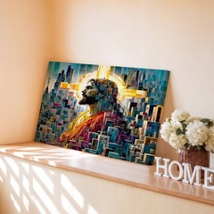 Abstract geometric cityscape with halo figure modern art canvas wall decor print