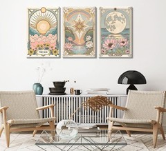 3pcs Framed Sun and Moon star Canvas Wall Art Tarot Crescent Moon Picture Wal…