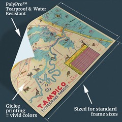 Tampico Tamaulipas Mexico Map Fishing Paradise Poster Art Print circa 1942